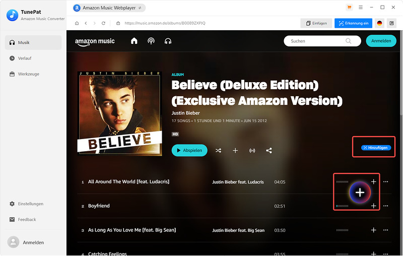 TunePat Amazon Music hinzufügen