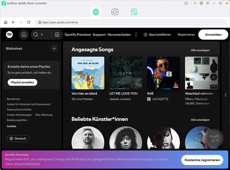 Die Hauptseite von AudFree Spotify Downloader