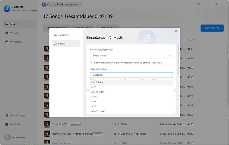 TunePat Ausgabeformat auswählen
