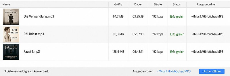Mac Epubor konvertierte Hörbücher zeigen