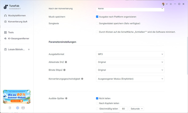 Ausgabeformat der Spotify-Songs auswählen