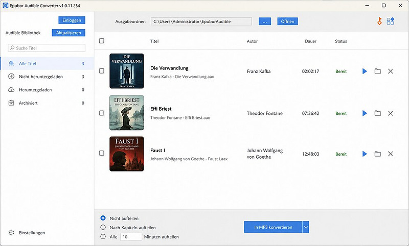 Epubor Audible Konverter Oberfläche