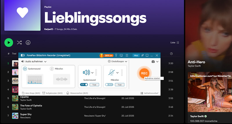 Spotify aufnehmen mit FonePaw Audio Recorder