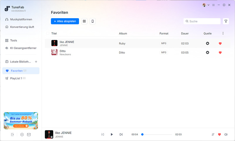 Persönliche Playlists auf TuneFab erstellen