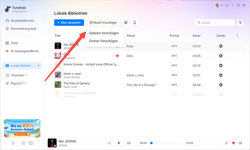 Lokale Audiodateien auf TuneFab importieren