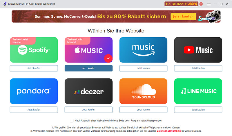 Die Hauptseite von MuConvert