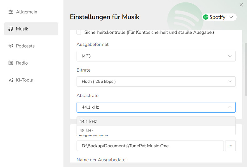 Audioqualität festlegen von TunePat