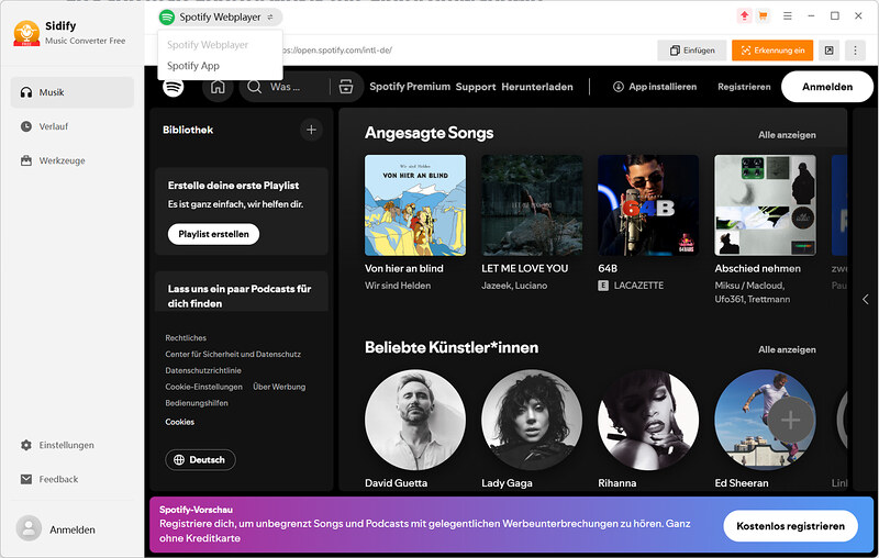 Spotify wird automatisch verwendet