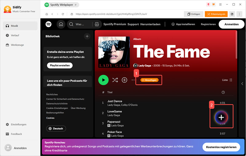 Spotify-Musik zu Sidify hinzufügen