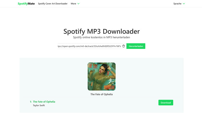 Homepage von SpotifyMate Spotify Downloader