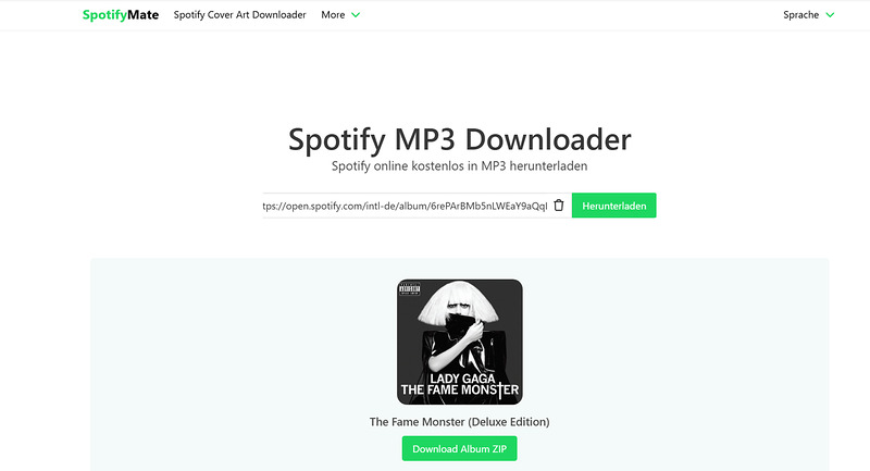 Die Hauptseite von SpotifyMate