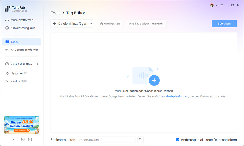 Die Hauptseite von Tag Editor auf TuneFab