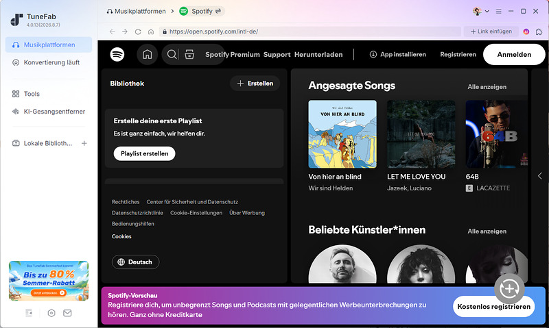 Die Hauptseite von TuneFab
