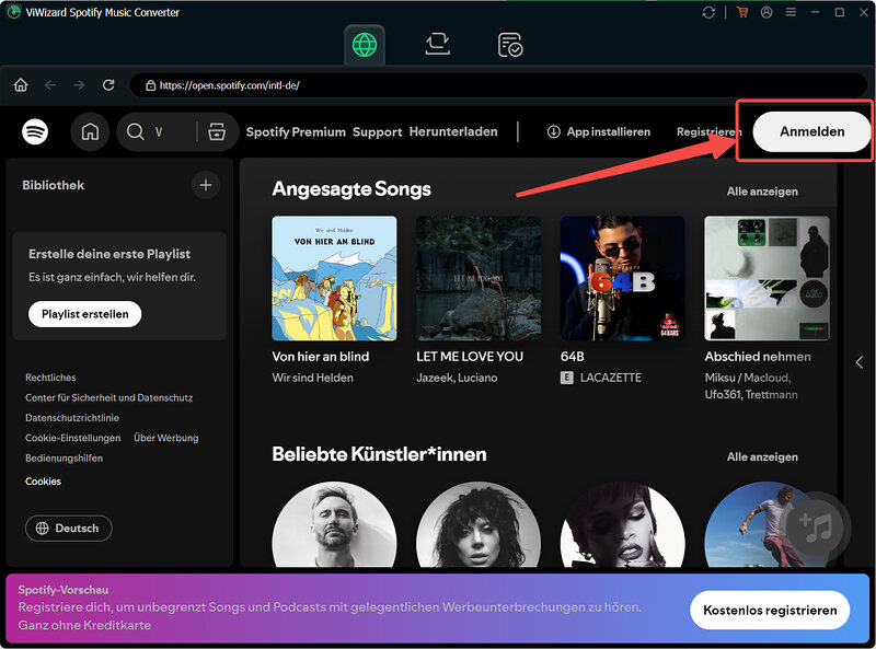 Im ViWizard Spotify Music Converter einloggen