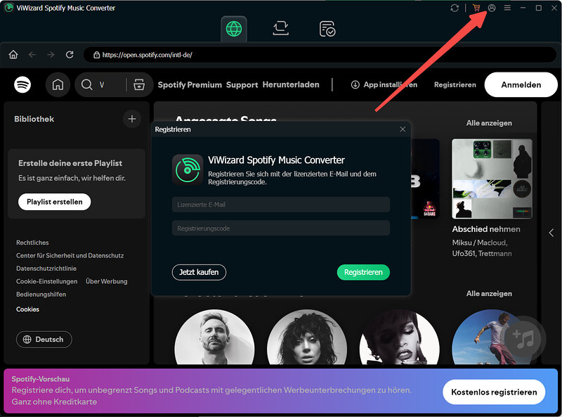 ViWizard Spotify Music Converter registrieren