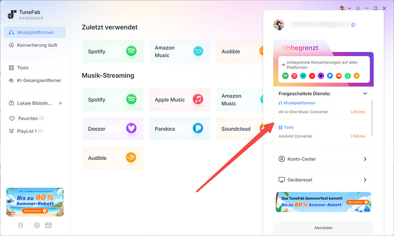 TuneFab Converter Statusfenster